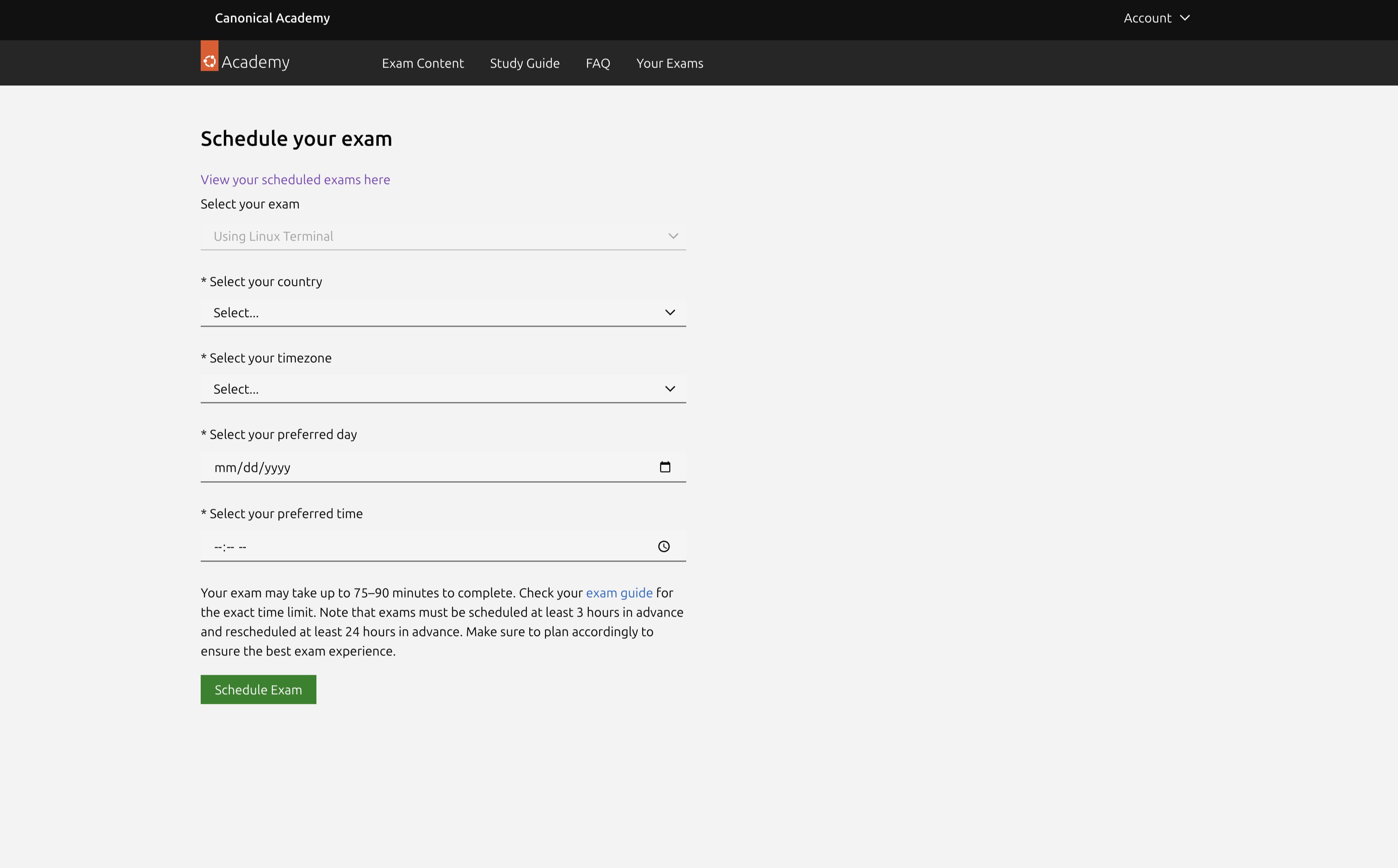 Canonical Academy scheduling page