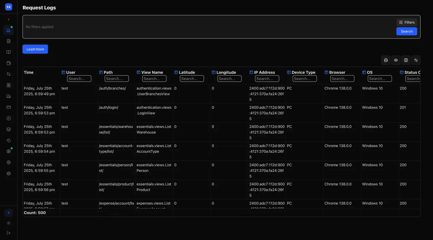 EasyAccounts immutable request log audit trail
