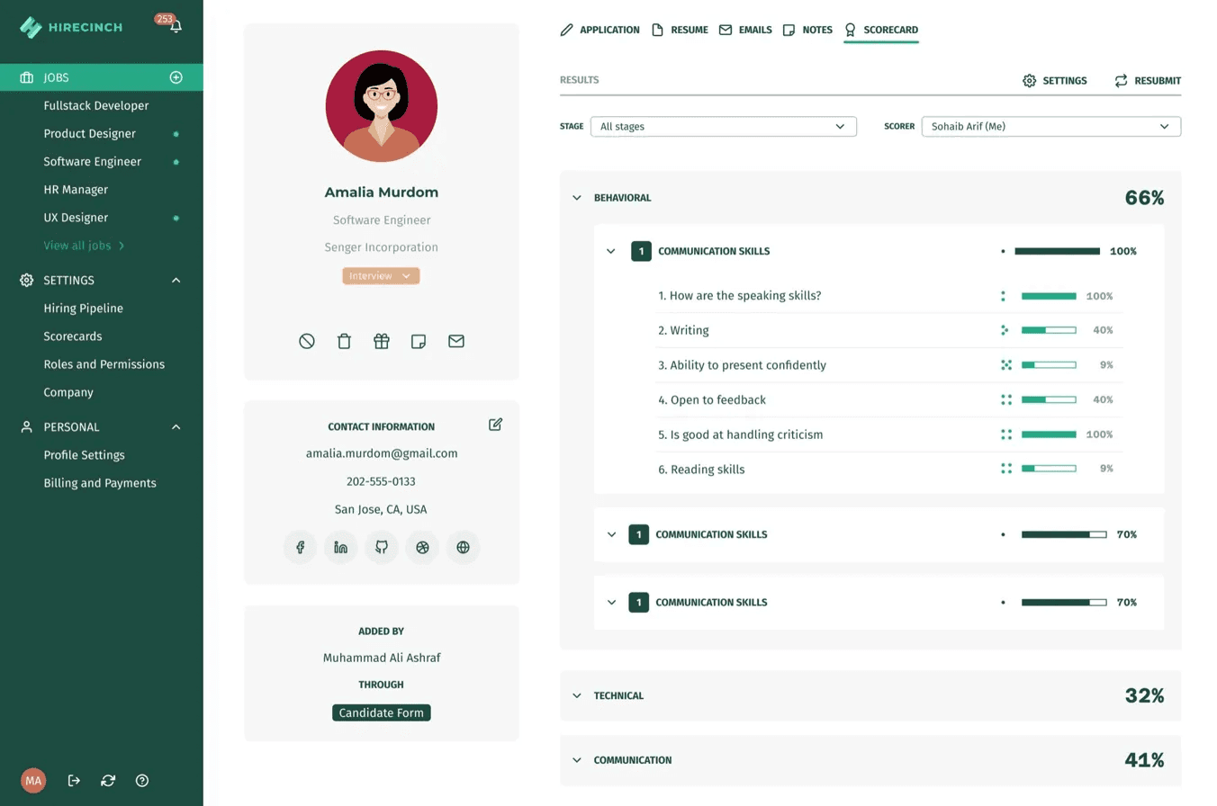 Hirecinch weighted scorecard for candidate evaluation