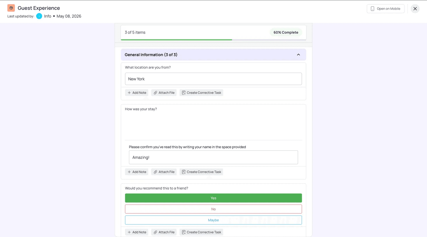 Xenia public checklist being filled by an external user