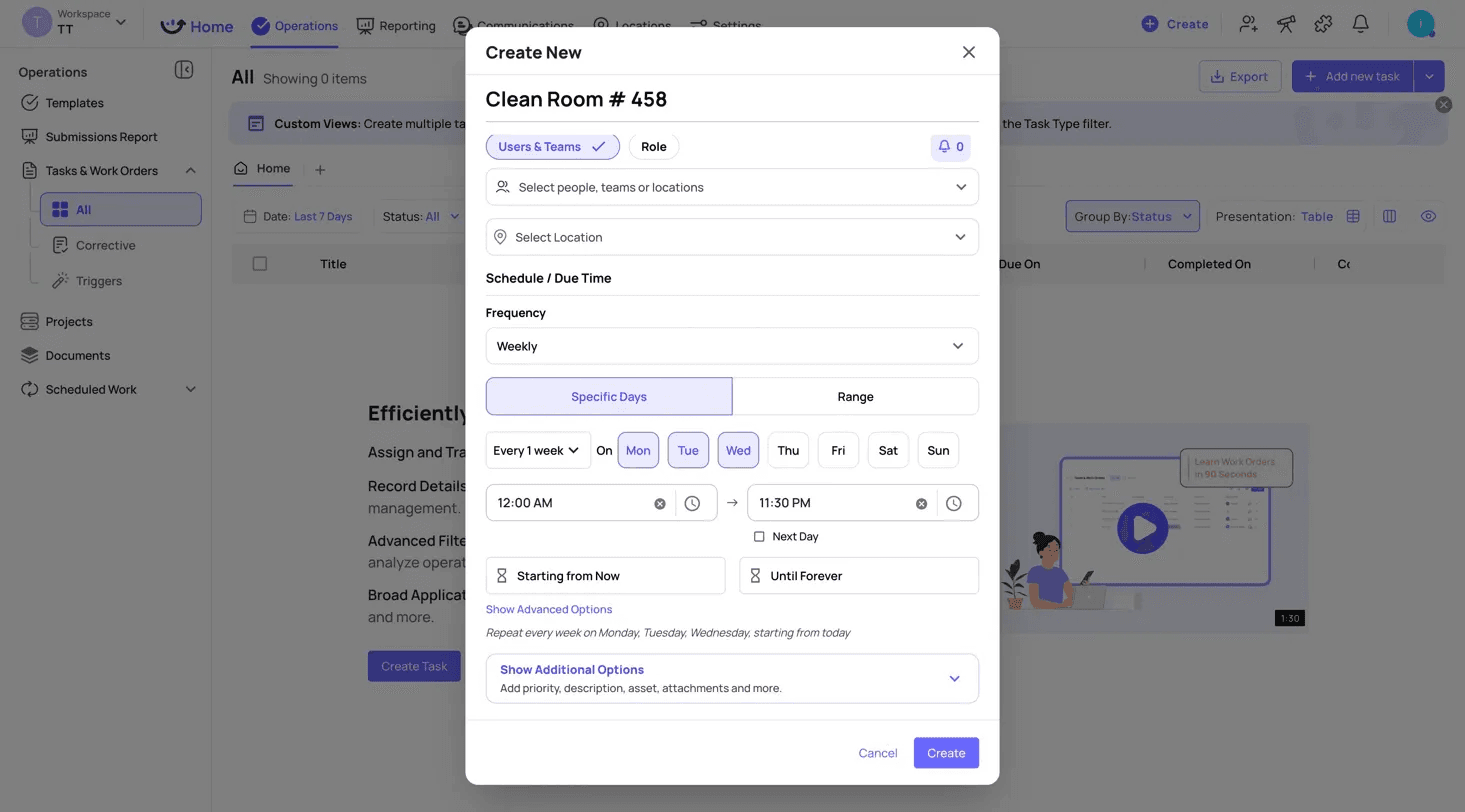 Xenia recurring task creation with frequency and time configuration