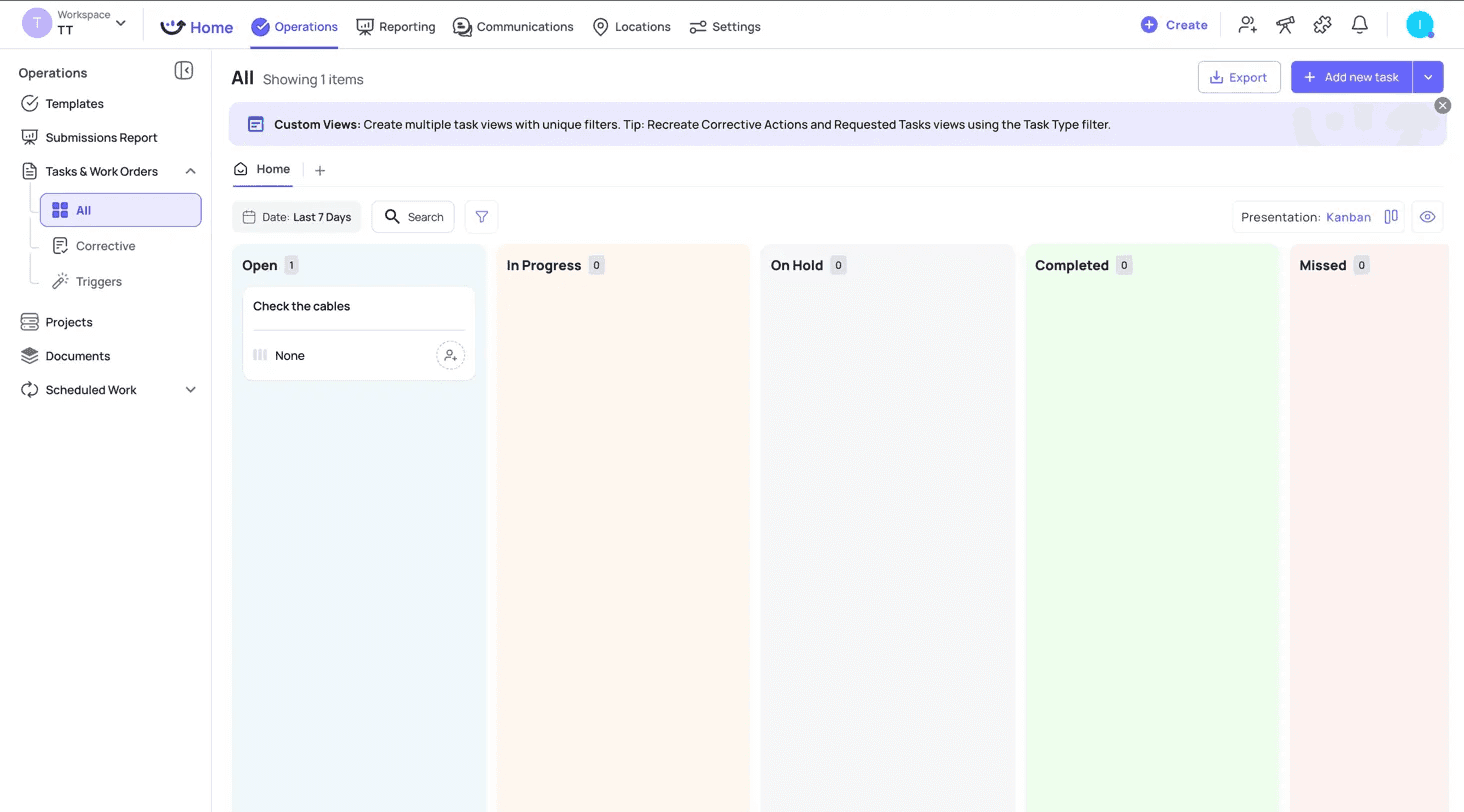 Xenia kanban board view of tasks across the pipeline
